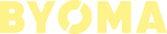 BYOMA logo in light yellow.