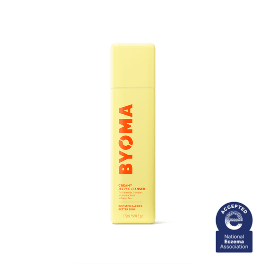 BYOMA Creamy Jelly Cleanser bottle with National Eczema Association seal.