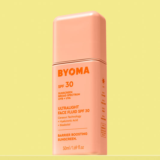 BYOMA Ultralight Face Fluid SPF 30 sunscreen bottle.