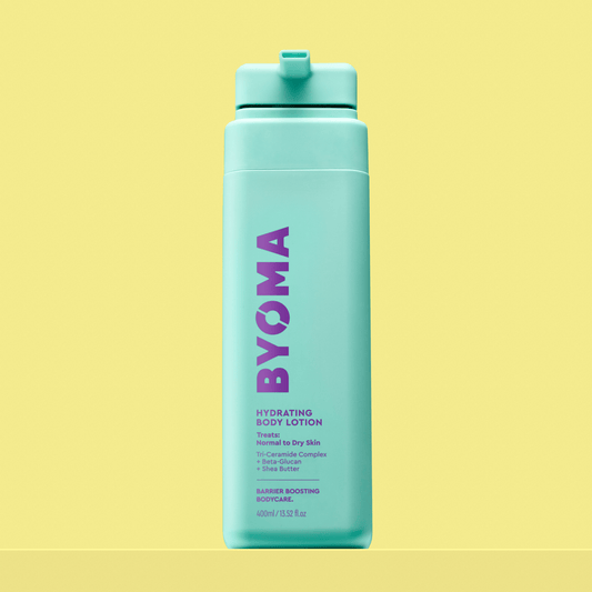BYOMA Hydrating Body Lotion in a teal bottle.