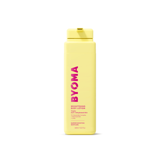 BYOMA BRIGHTENING BODY LOTION against a white background.